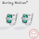 Emerald Lucky Rectangle Diamond Stud Earring Green