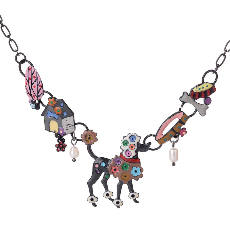Colorful Animal Dog Bones Choker Necklace Women Enamel Alloy Pendant