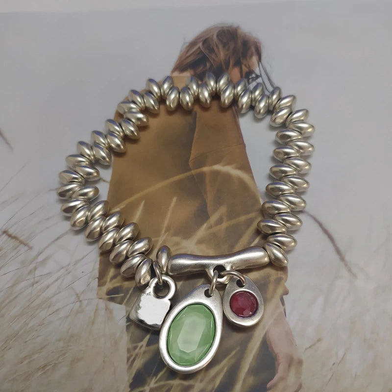 Electroplating 925 Silver Leaves Colorful Crystals Bracelet