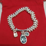 Electroplating 925 Silver Leaves Colorful Crystals Bracelet