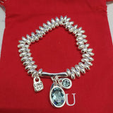 European American Electroplating 925 Silver Leaves Crystals Bracelet