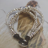Electroplating 925 Silver Three Chains Charm Beads Bracelet