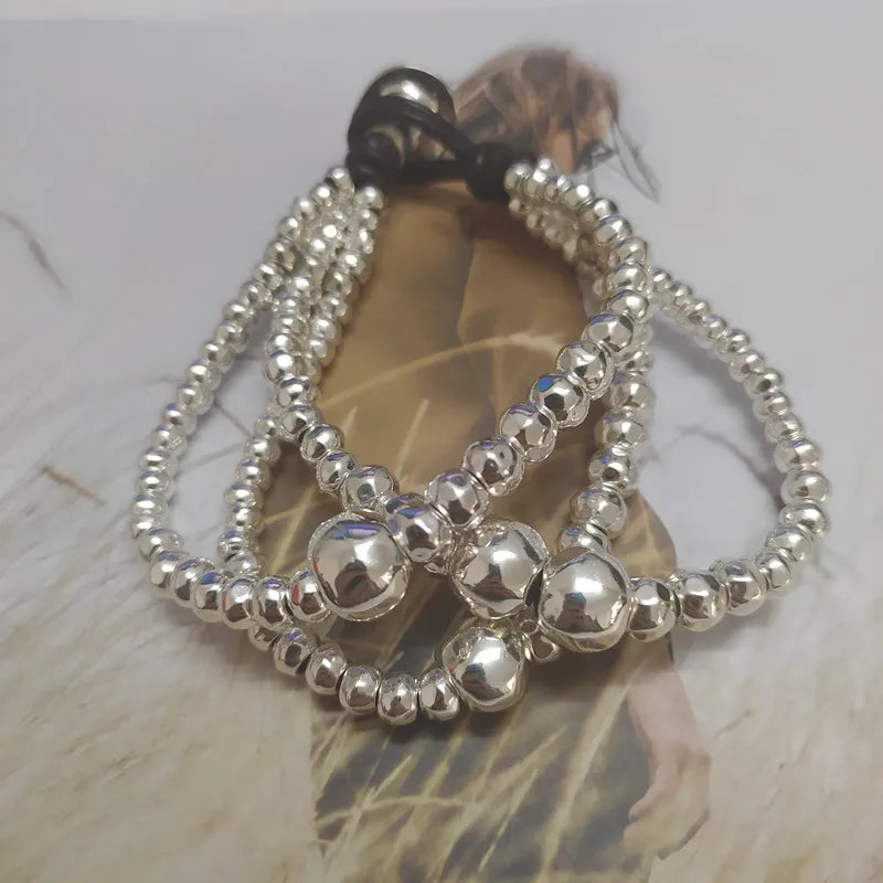 Electroplating 925 Silver Three Chains Charm Beads Bracelet