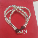 925 Silver Three Chains Charm Beads Bracelet
