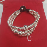 Electroplating 925 Silver Three Chains Charm Beads Bracelet