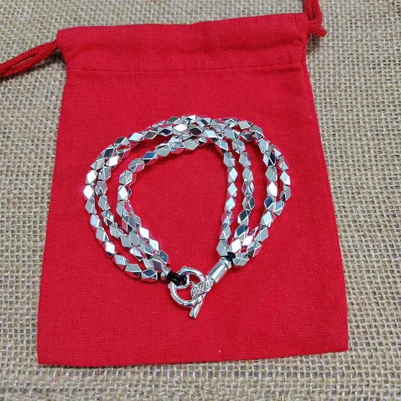 Unique 925 Silver Four Chains Charm Bracelet Jewelry