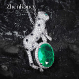 Leopard Emerald Gemstone Pendant 925 Silver Necklace