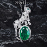 Leopard Emerald Gemstone Pendant 925 Silver Necklace
