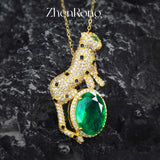 Leopard Emerald Gemstone Pendant 925 Silver Necklace