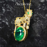 Leopard Emerald Gemstone Pendant 925 Silver Necklace