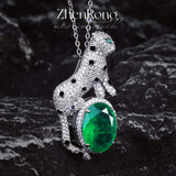 Leopard Emerald Gemstone Pendant 925 Silver Necklace