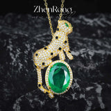 Leopard Emerald Gemstone Pendant 925 Silver Necklace