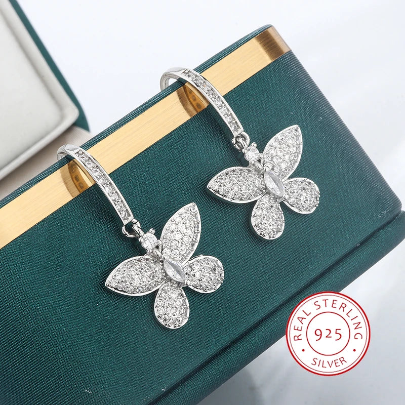 Sterling Silver Bow Earrings with Zircon - Anniversary Gift