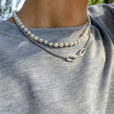 Geometric Pearl Necklace Hip Hop Style Men Women Jewelry Gift