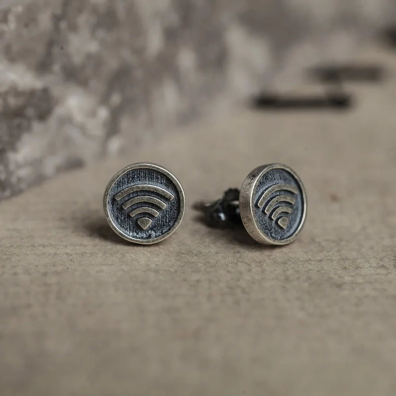 Geometric Wifi Shape 925 Silver Stud Earrings