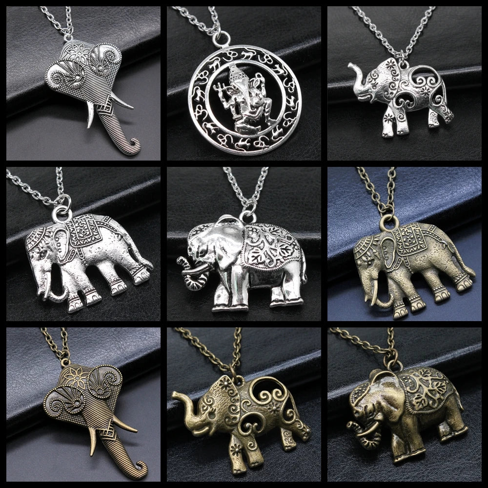 Elephant Pendant Necklace Vintage Jewelry Men's Women's Long Chain