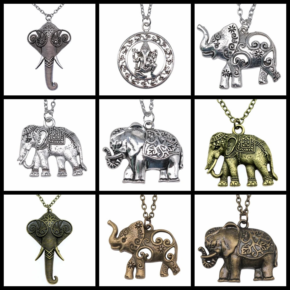 Elephant Pendant Necklace Vintage Jewelry Men's Women's Long Chain