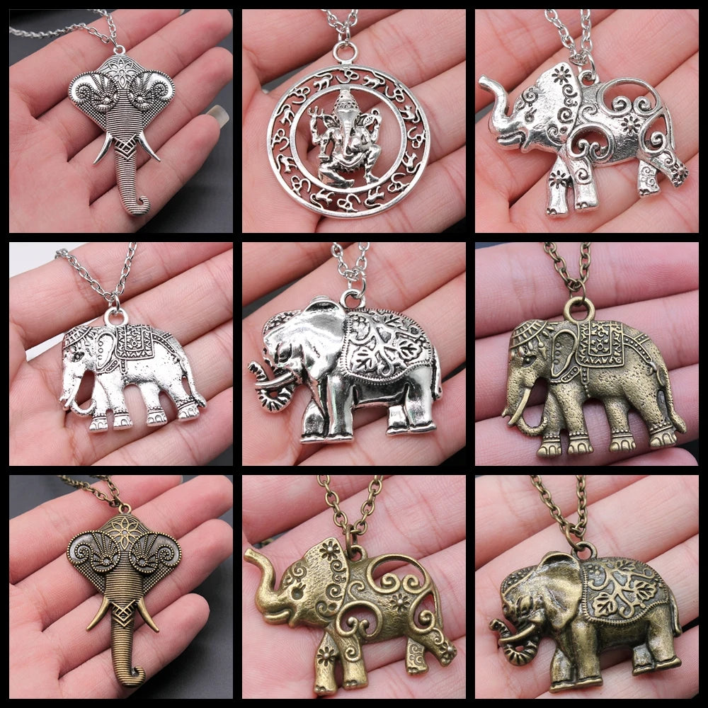 Elephant Pendant Necklace Vintage Jewelry Men's Women's Long Chain