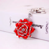 Red Rose Keychain Lady Bag Accessories Metal Rhinestone Pendant Gift