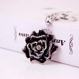 Red Rose Keychain Lady Bag Accessories Metal Rhinestone Pendant Gift
