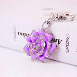 Red Rose Keychain Lady Bag Accessories Metal Rhinestone Pendant Gift