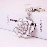 Red Rose Keychain Lady Bag Accessories Metal Rhinestone Pendant Gift