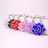 Red Rose Keychain Lady Bag Accessories Metal Rhinestone Pendant Gift