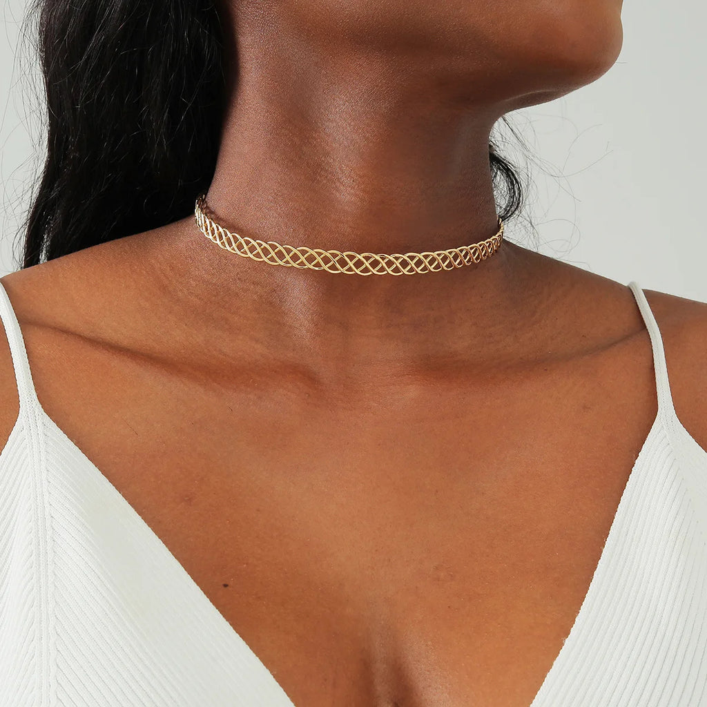 Metal Weave Choker Necklace for Women Hollow Statement Jewelry