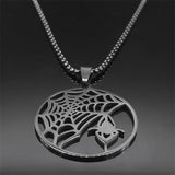 Gothic Spider Web Pendant Necklace Stainless Steel Halloween N4251S03
