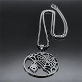 Gothic Spider Web Pendant Necklace Stainless Steel Halloween N4251S03