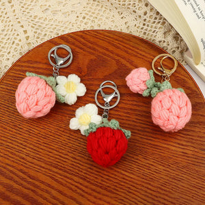 Knitted Strawberry Keychain Fruit Key Ring Pendant Car Bag Charm Gift