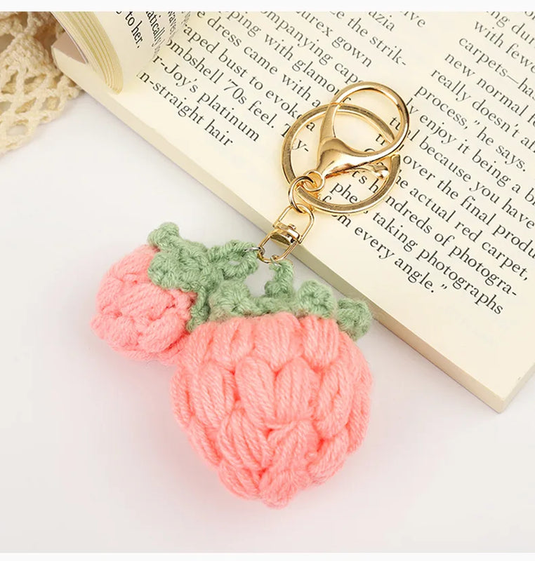 Knitted Strawberry Keychain Fruit Key Ring Pendant Car Bag Charm Gift