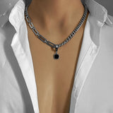 Hip-hop Tide Square Earrings and Pendant Necklace Set