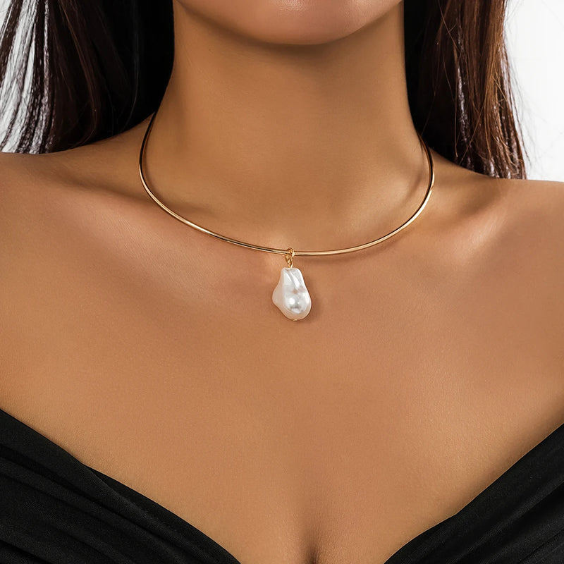 Pearl Pendant Choker Necklace Women Punk Steampunk