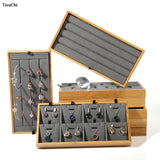Bamboo Wood Jewelry Display Stand Earrings Ring Bracelet Organizer
