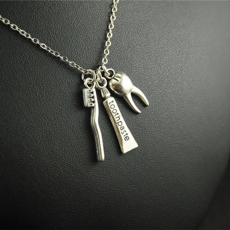 Dental Hygienist Necklace Tooth Charm Pendant Link Chain Colar Collier