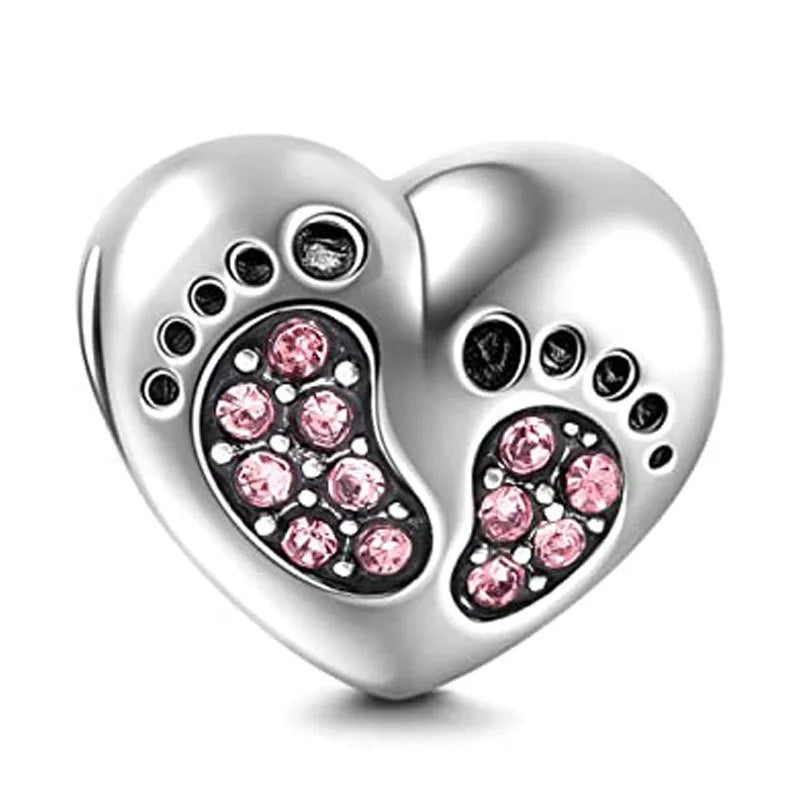 925 Silver Love Charm Bracelet with Diamond Inlaid Baby Footprint