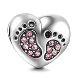 925 Silver Love Charm Bracelet with Diamond Inlaid Baby Footprint