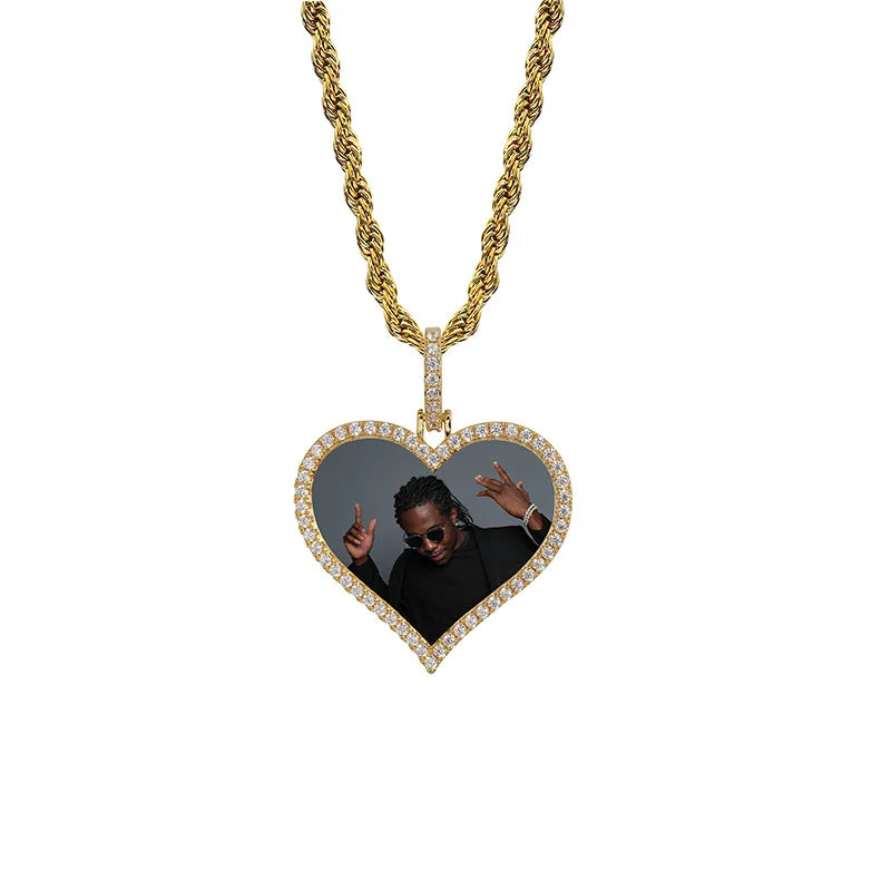 Zircon Heart Pendant Necklace for Men and Women