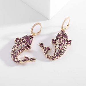 Koi Goldfish Earrings Micro Pave Cubic Zirconia Jewelry