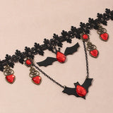 Red Lace Bat Halloween Choker Necklace for Women Girls