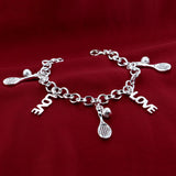 Lady Ornaments Love Bracelet 925 Silver Tennis Racket Charm Bangle