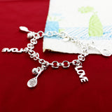 Lady Ornaments Love Bracelet 925 Silver Tennis Racket Charm Bangle
