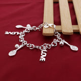 Lady Ornaments Love Bracelet 925 Silver Tennis Racket Charm Bangle
