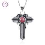 Large T Pendant Necklace with Rhodochrosite 925 Silver Tiger Eye Jewelry
