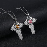 Large T Pendant Necklace with Rhodochrosite 925 Silver Tiger Eye Jewelry