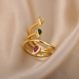 Layered Zircon Snake Shape Rings Stainless Steel Irregular Geometry Finger Rings