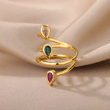 Layered Zircon Snake Shape Rings Stainless Steel Irregular Geometry Finger Rings