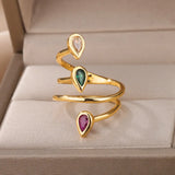 Layered Zircon Snake Shape Rings Stainless Steel Irregular Geometry Finger Rings