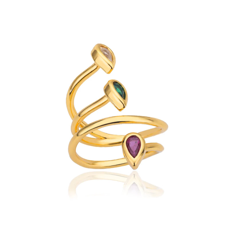 Layered Zircon Snake Shape Rings Stainless Steel Irregular Geometry Finger Rings